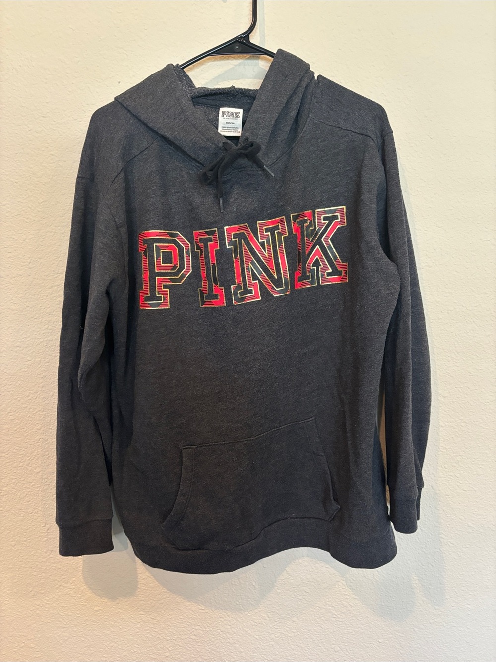 Oversized M PINK Victoria's Secret Charcoal Hooded Sweatshirt